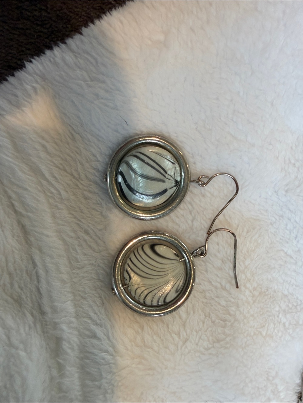 Silver-Tone Swirl Drop Earrings in white and black